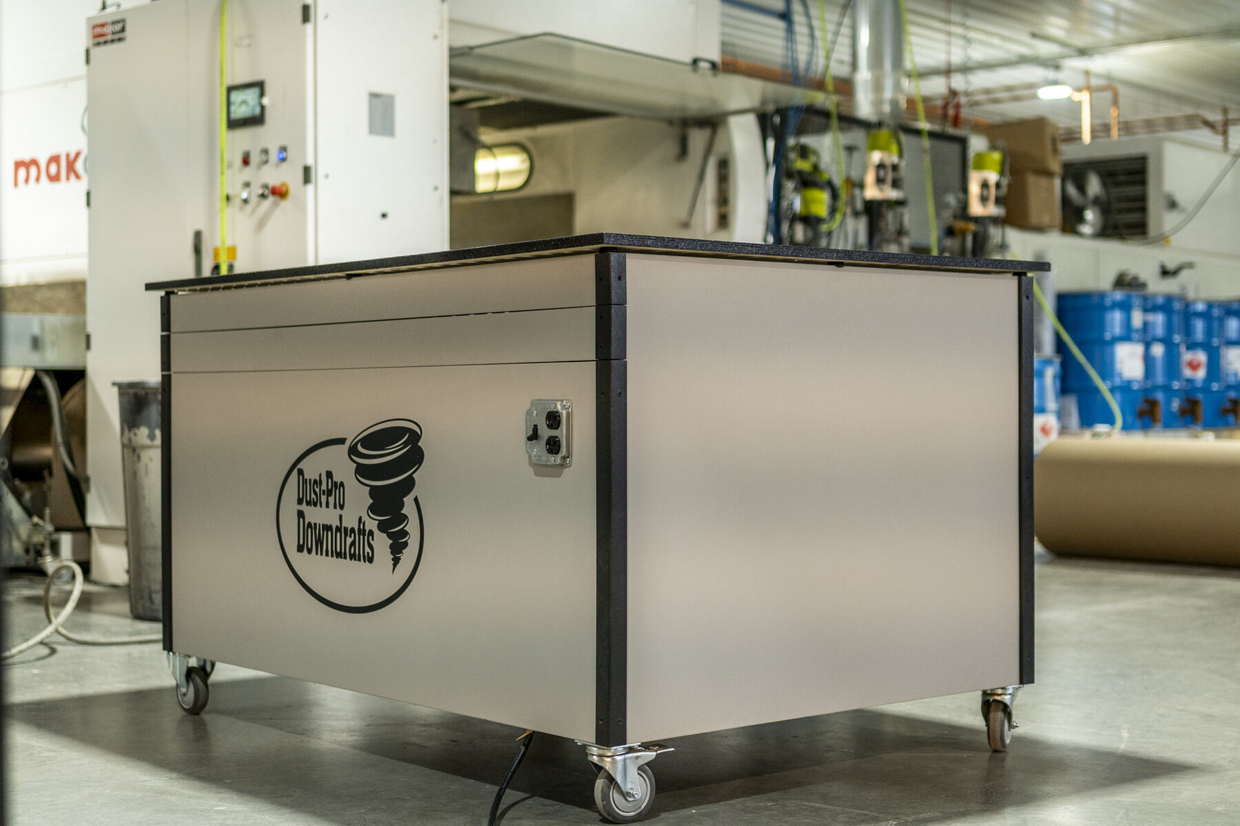 Dust-Pro Downdrafts mobile downdraft sanding table on the shop floor